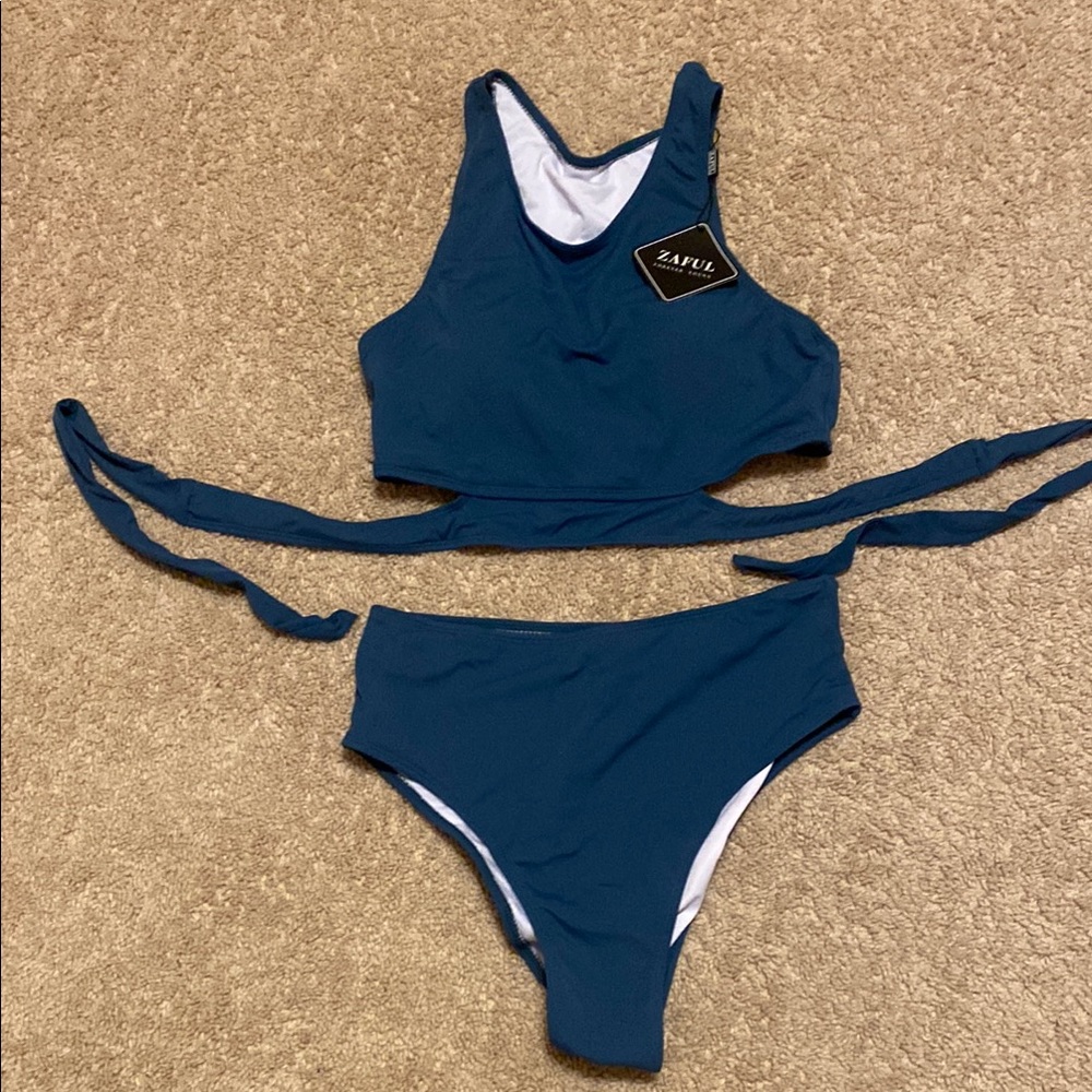 Zaful Blue Athletic Bikini Set